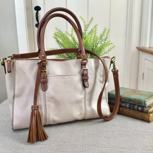 Tignanello Handbags - TIGNANELLO Tan & Brown Pebbled Leather Tassel Bag